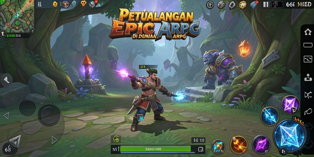 Gameplay ARPG menampilkan pertarungan seru dan petualangan mendebarkan.