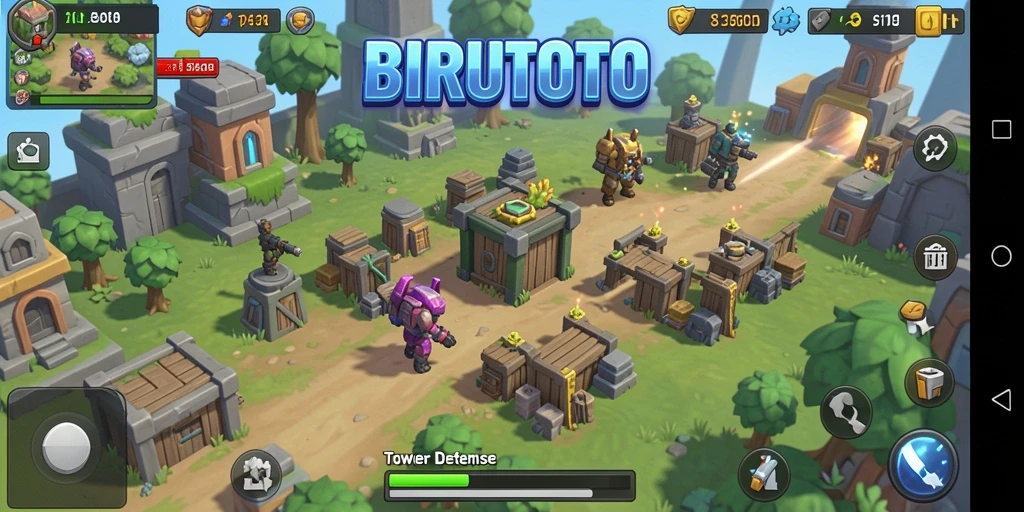 Tampilan gameplay seru dari BIRUTOTO dalam genre Tower Defense.