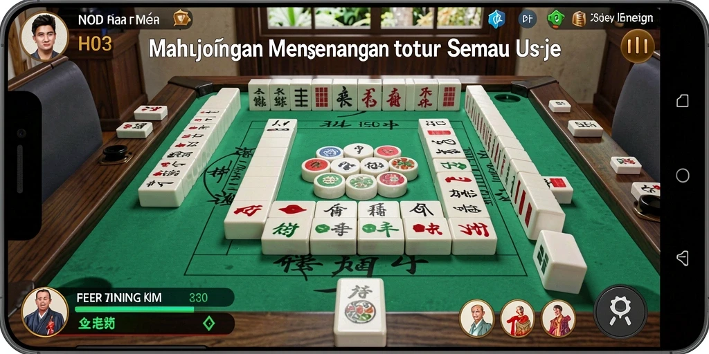 Screenshot gameplay H03 menampilkan suasana permainan Mahjong yang seru.