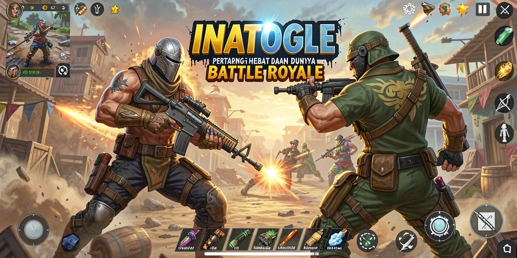 Tampilan gameplay seru INATOGEL dalam pertarungan Battle Royale.