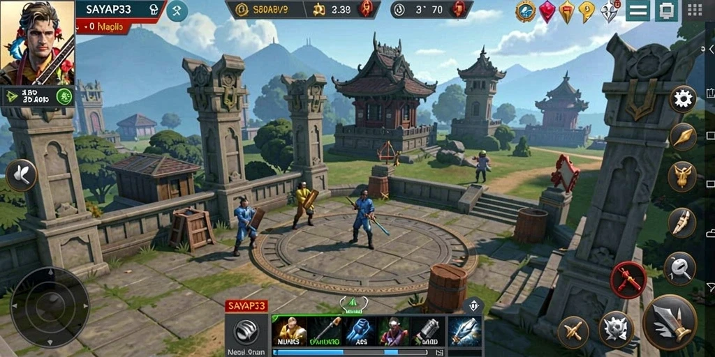 Screenshot gameplay SAYAP33 menunjukkan menara berfungsi melawan serangan musuh.